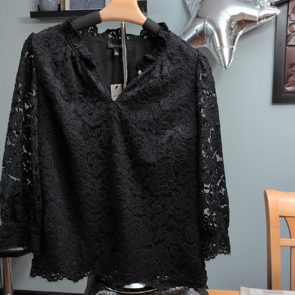 Talbots Blouse Black Lace